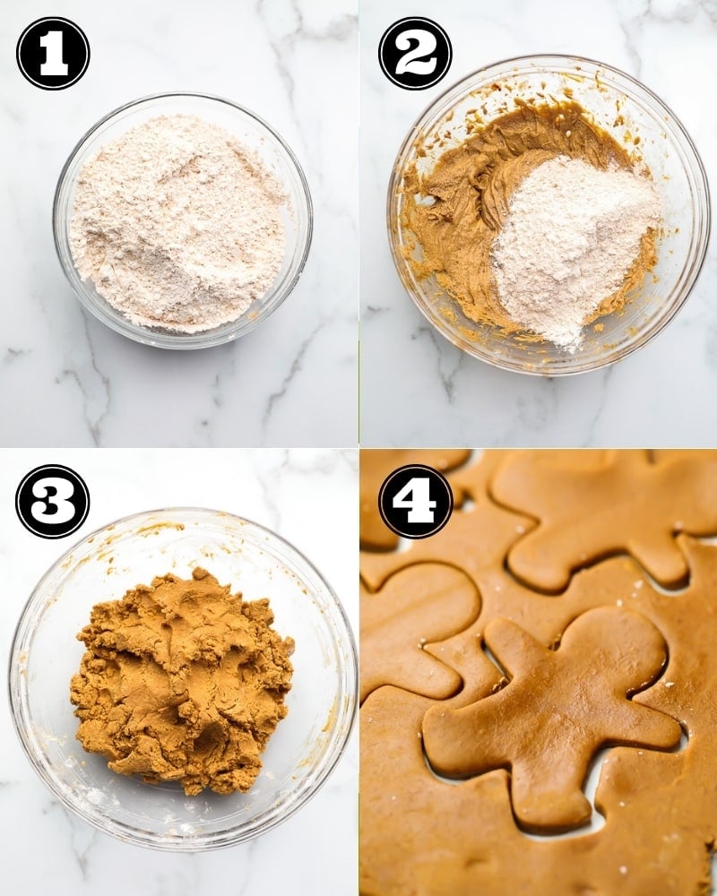 collage of how to make gingerbread cookies, step by step