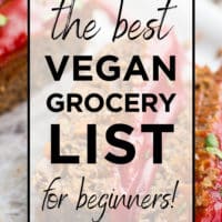 image of a loaf with text box reading the best vegan grocery list for beginners
