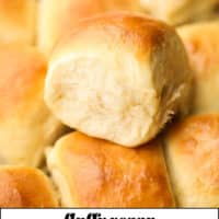 Pinterest collage/image with text of dinner rolls that are vegan