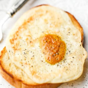 square image of an egg on toast