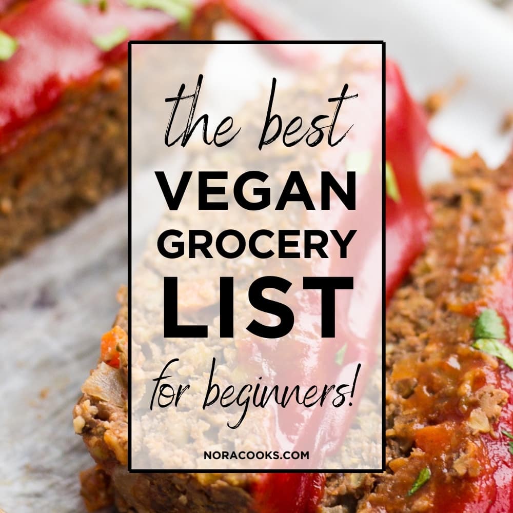 image with a text box for grocery list for vegan beginners