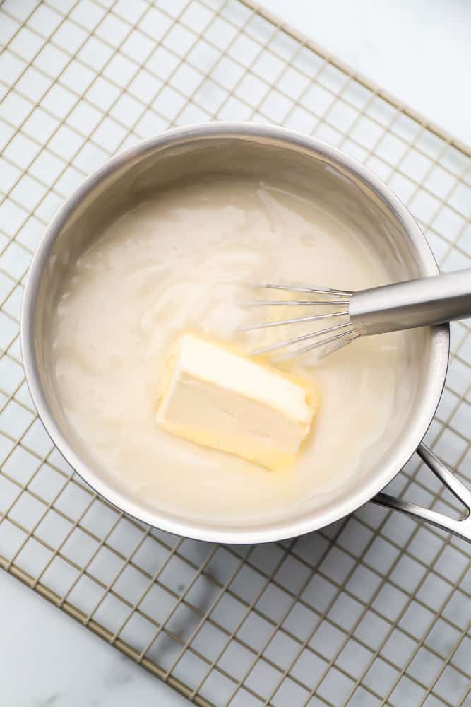 vegan butter in a pan with custard