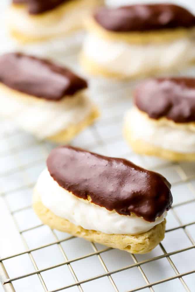 eclairs on a cooling rack