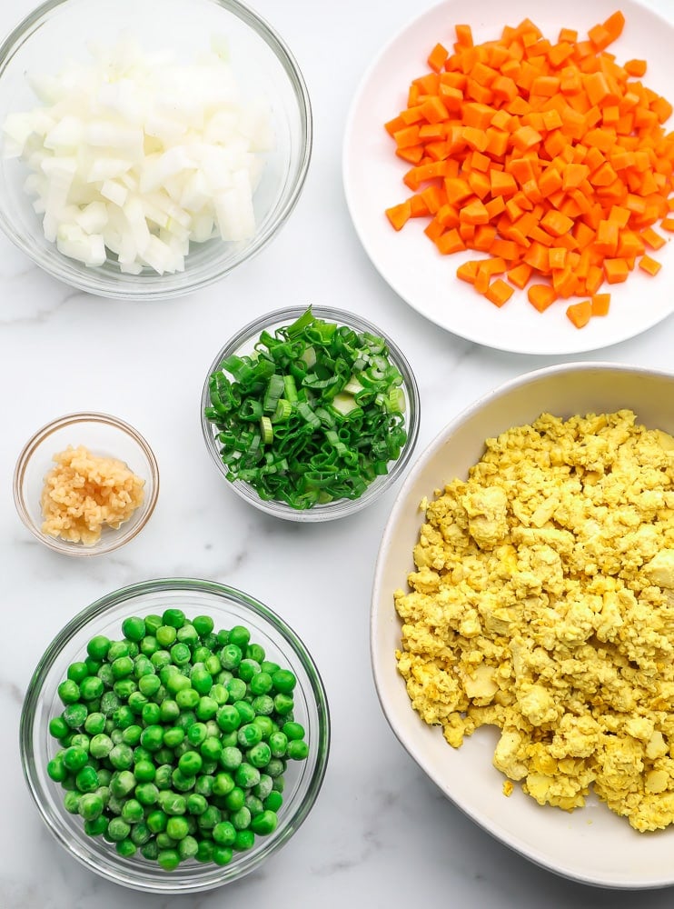 ingredients for making vegan fried rice