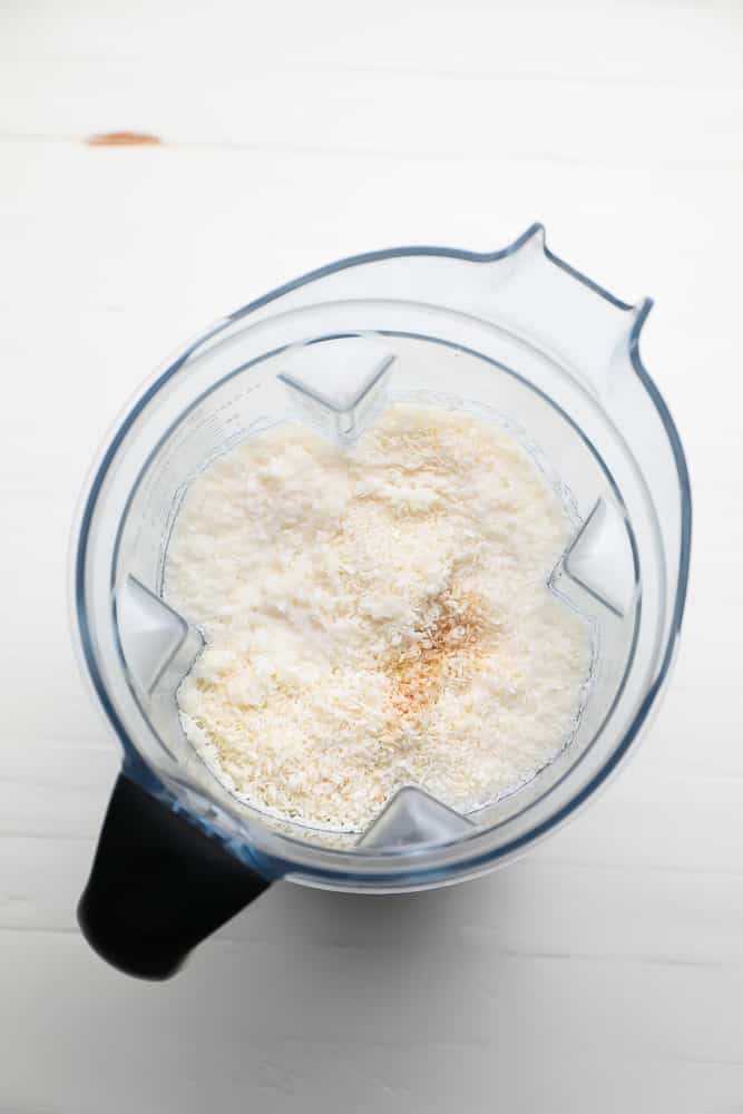 shredded coconut, water and vanilla in a blender, not yet blended