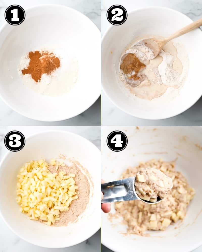 collage of how to make fried donuts, step by step