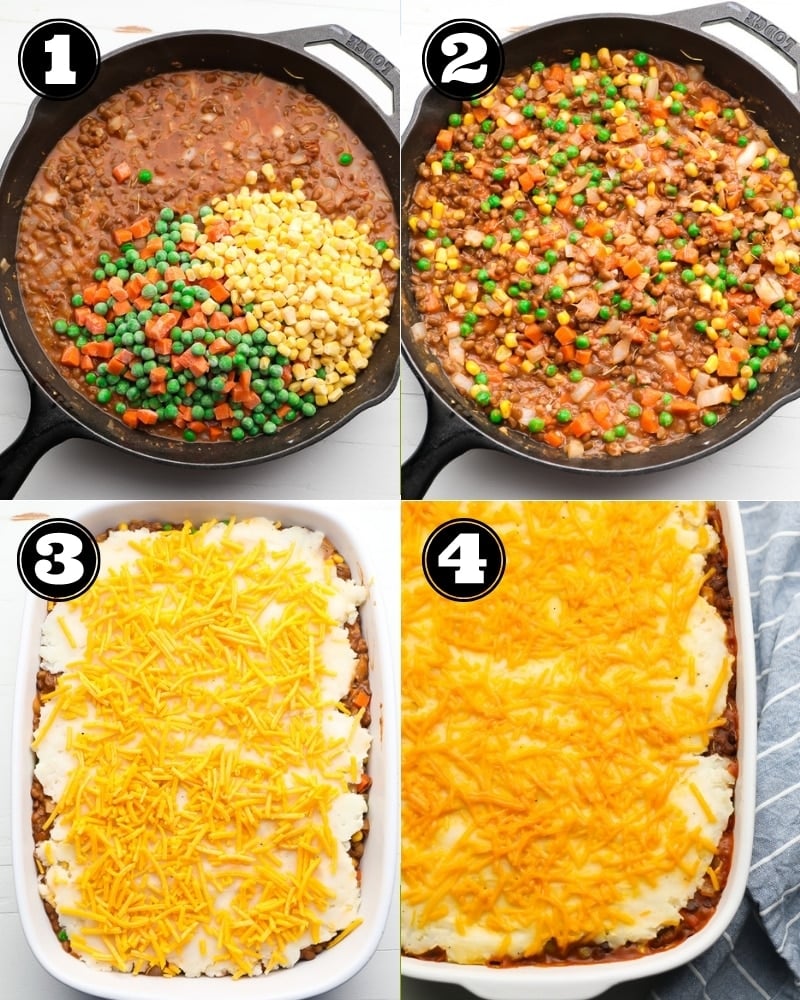 collage of how to make lentil shepherd's pie step by step