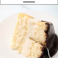 Pinterest image with text of boston cream pie made vegan