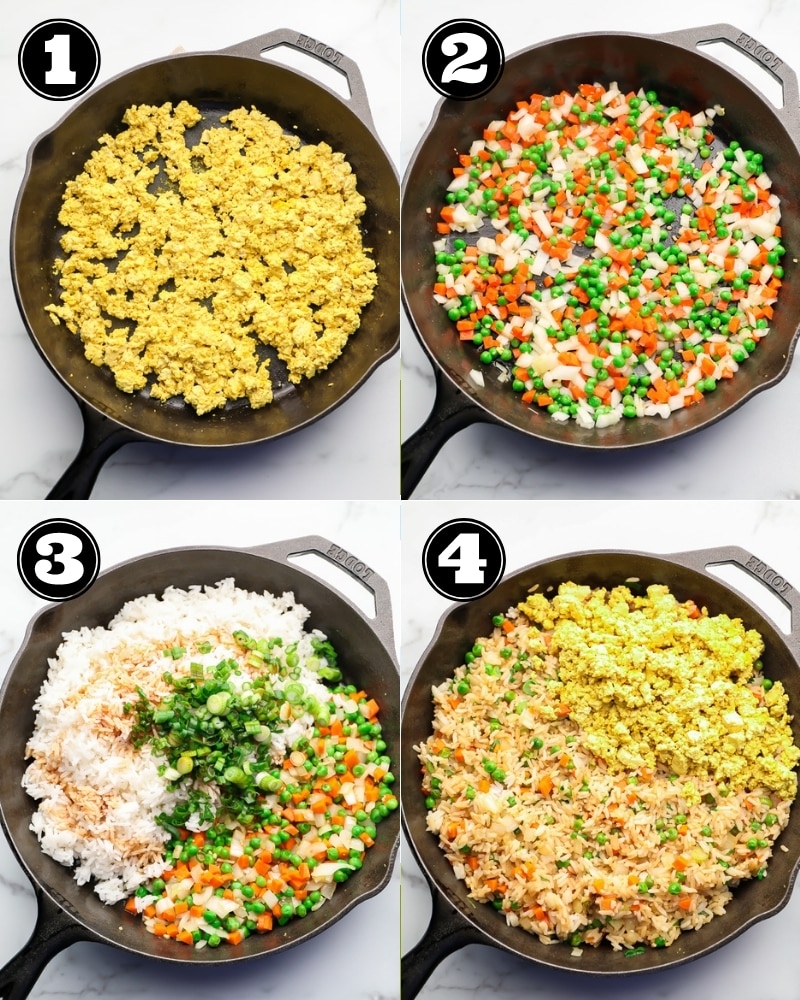 collage of vegan fried rice, how to make it
