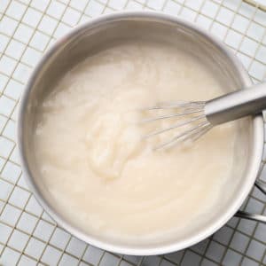 square image of pan of creamy mixture