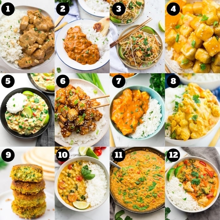 collage of 12 take out vegan recipes