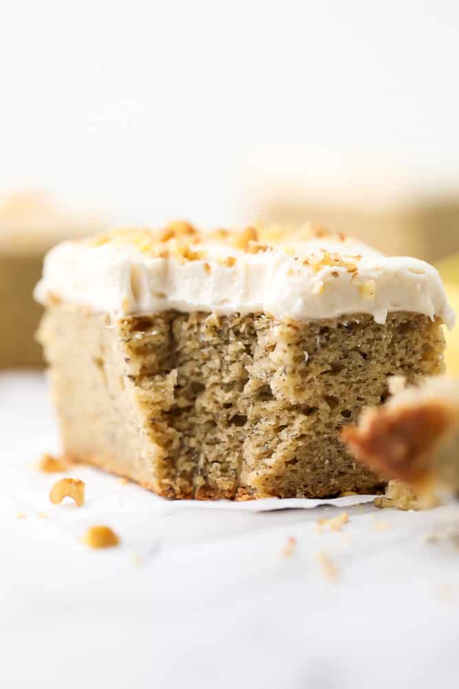 a piece of cake with a bite taken out showing fluffy texture