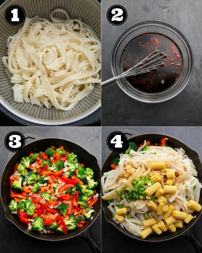 collage of how to make Thai noodles