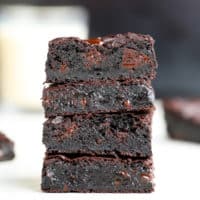 square image of a stack of three brownies