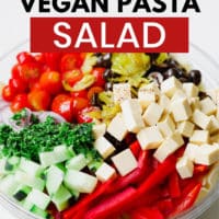 pinterest image of a close up on a pasta salad