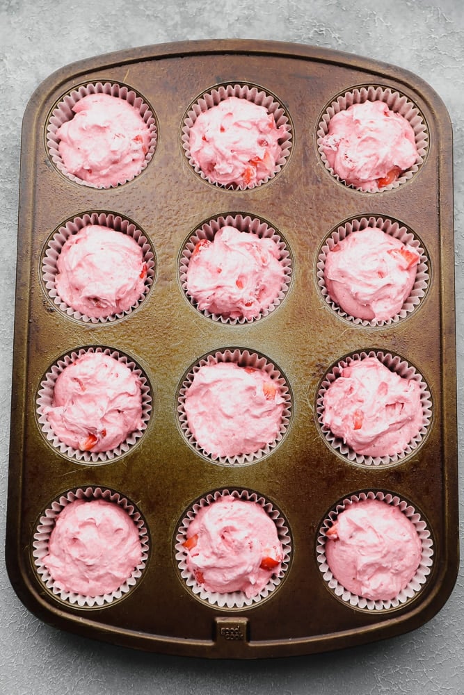 cupcake batter in cupcake pan