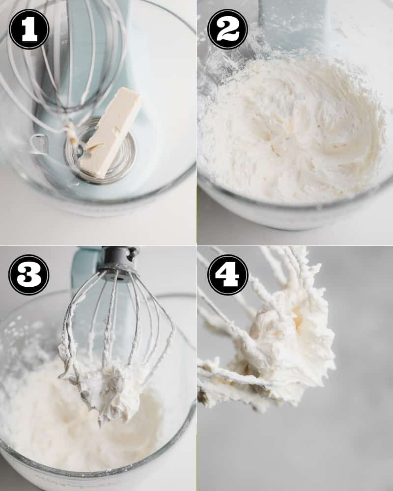 collage of how to make vegan buttercream frosting, step by step