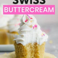 Pinterest collage with text for vegan swiss buttercream frosting
