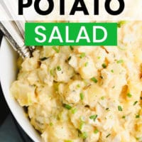 Pinterest image with text overlay for potato salad made vegan