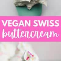 Pinterest collage with text for vegan swiss buttercream frosting