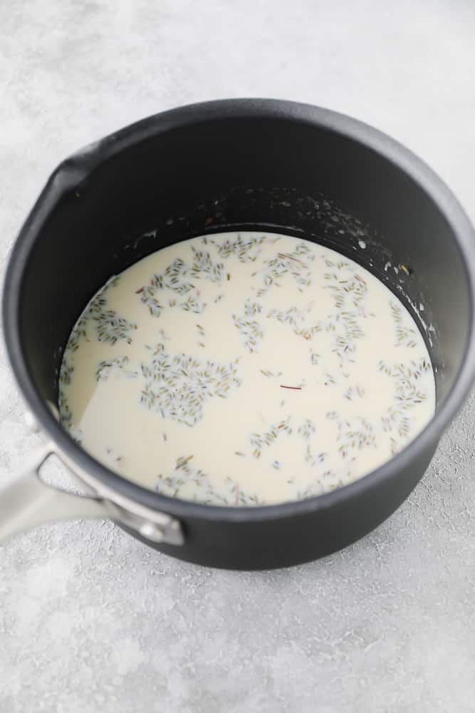 lavender being boiled in milk