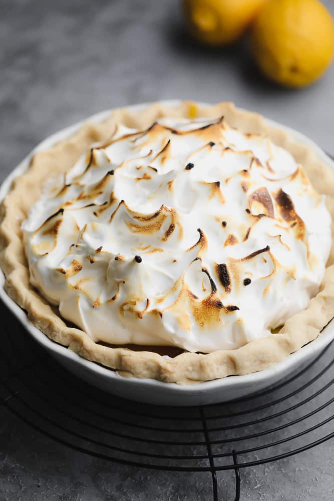 toasted peaks of meringue in a pie crust