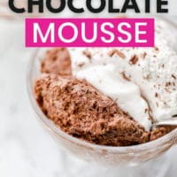 pinterest image of chocolate mousse in a glass cup