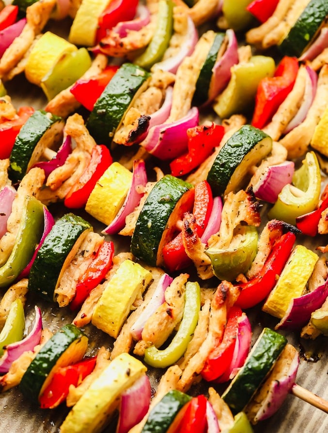 close up on cooked vegetable kebabs