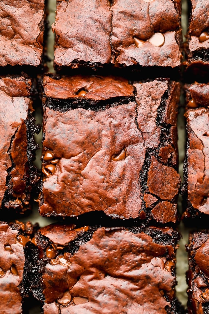 looking down close at brownies with crackle top