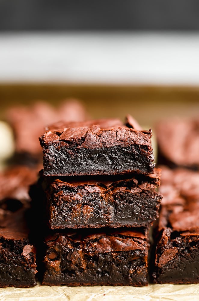 stack of 3 fudgy brownies