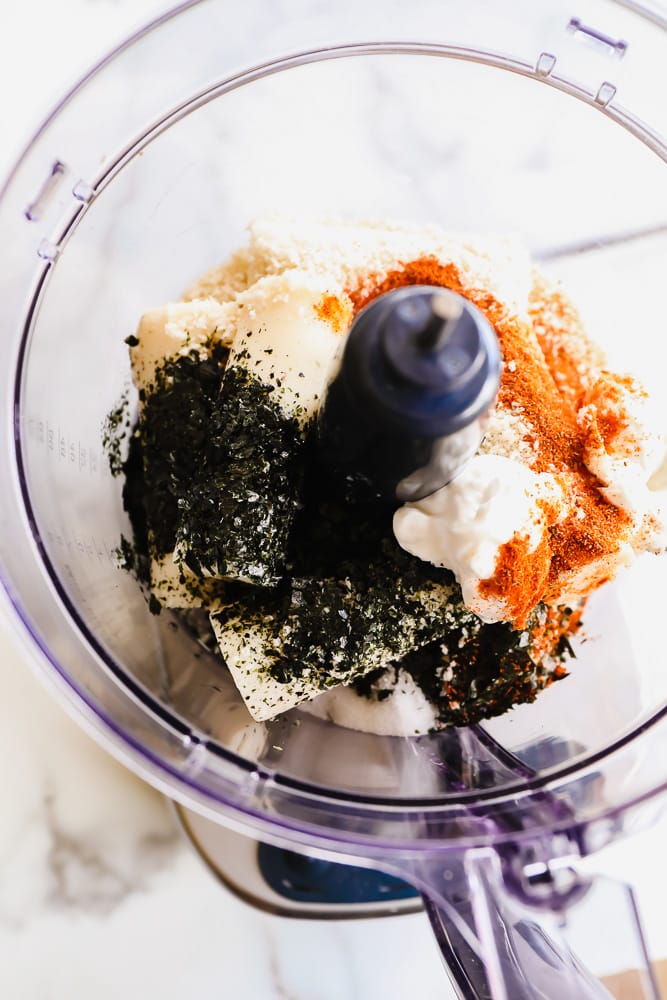 hearts of palm, crumbled nori, and spices in a food processor