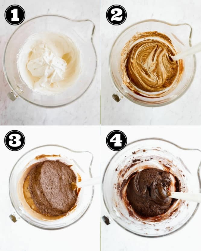 collage of how to make eggless brownie batter with aquafaba