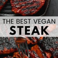 pin image with large text reading the best vegan steak