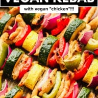 pinterest image of a close up on cooked vegetable kebabs
