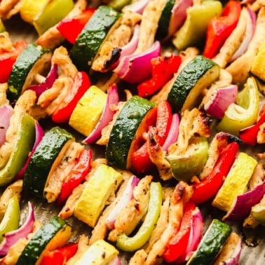 close up on cooked vegetable kebabs