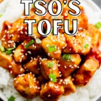 text overlay image of rice and tofu for pinterest