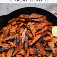 pinterest image with text overlay for vegan carne asada