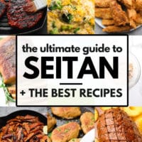 Pinterest collage with photos for the ultimate guide to seitan