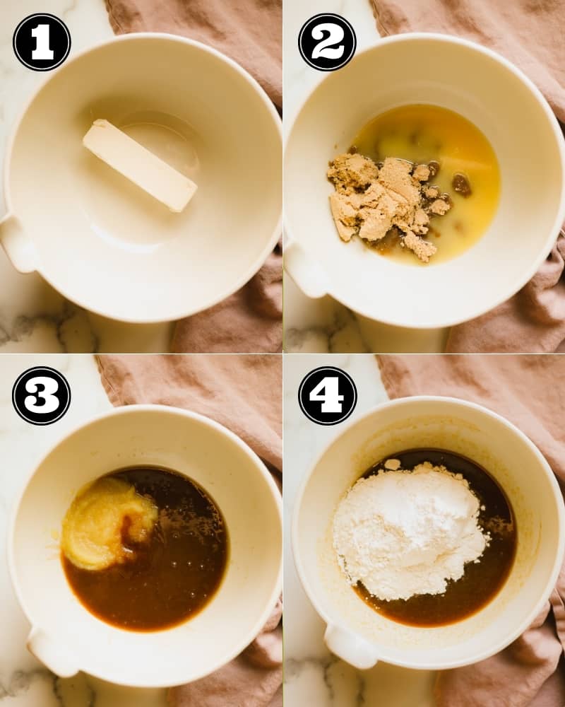 4 images showing the process of making blondie batter