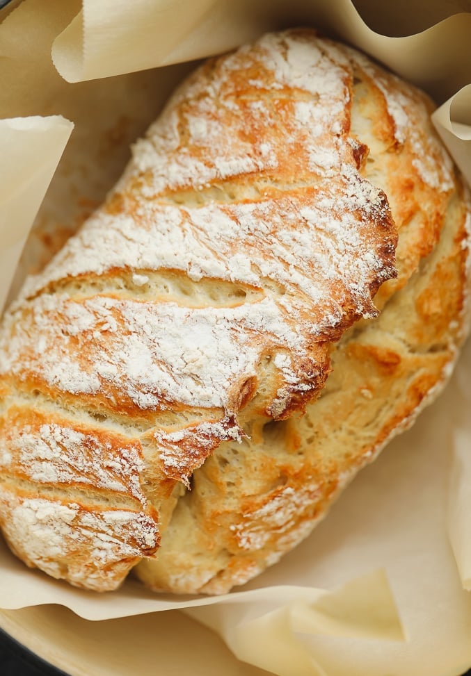 close up on a loaf of golden brown baked bread.