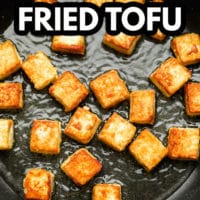 pinterest image with text reading perfect fried tofu