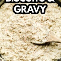 pinterest image with text overlay for biscuits and gravy, vegan