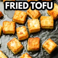 pinterest image with text overlay for tofu that is fried