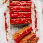 square image looking down on a vegan meatloaf