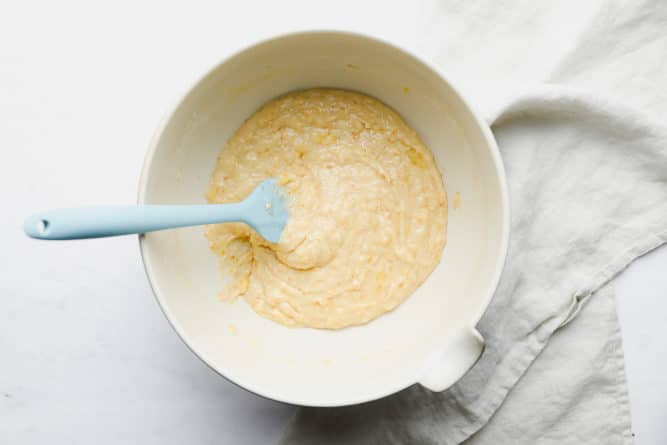 bowl of batter, yellow tint