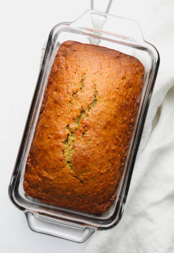 whole loaf of bread in glass pan