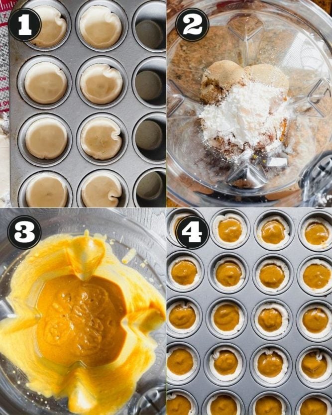 collage of how to make mini pies with pumpkin filling