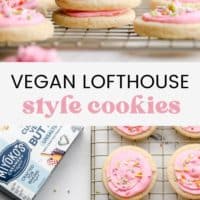 Pinterest collage with text for vegan soft lofthouse cookies