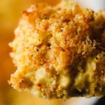 square image of vegan mac and cheese bake