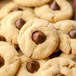 square image of cookies with chocolate kiss in middle